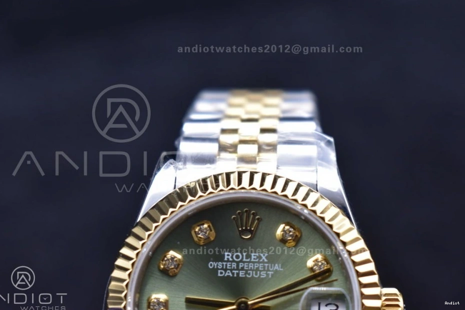 Fluted Syle Green Bezel and President DateJust Dial WF Markers 31 316L Steel Ladies Bracelet 278289 on 0118